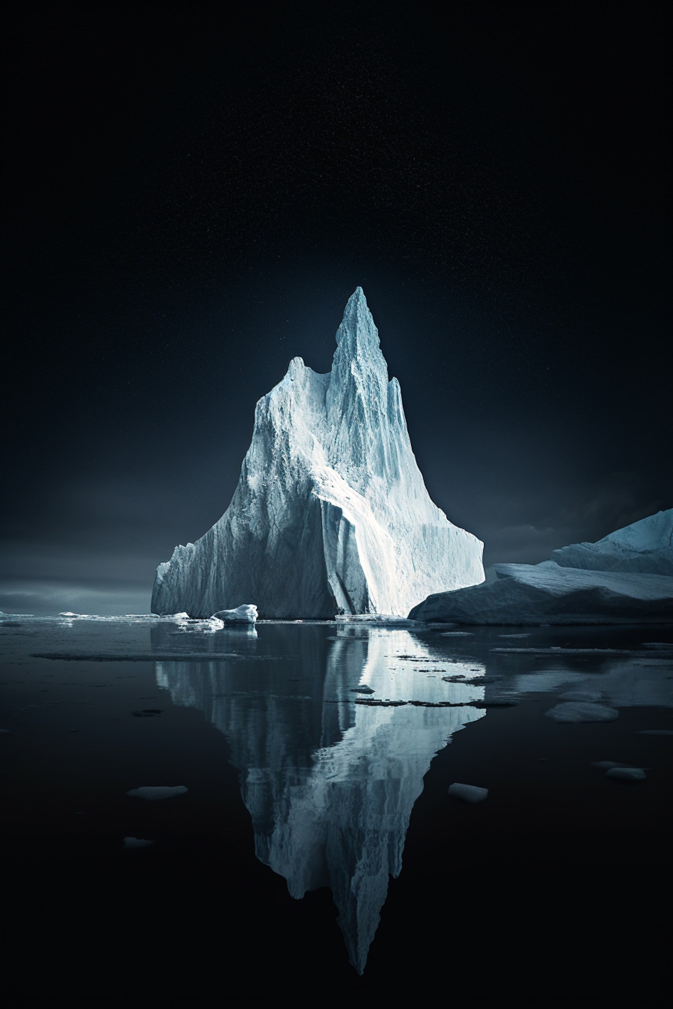 Donkere nacht bij noordpool met ijsberg grafische illsutration