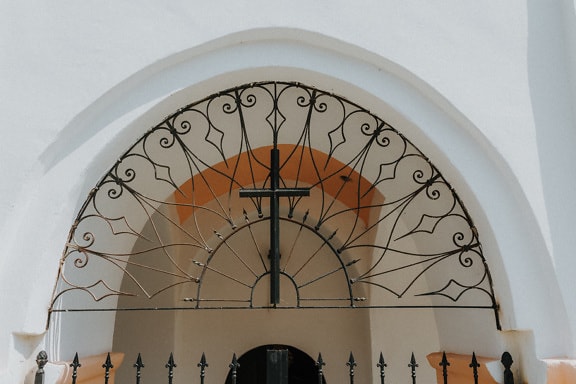 ferro fundido, feito à mão, Católica, Cruz, cerca, artesanato, exterior