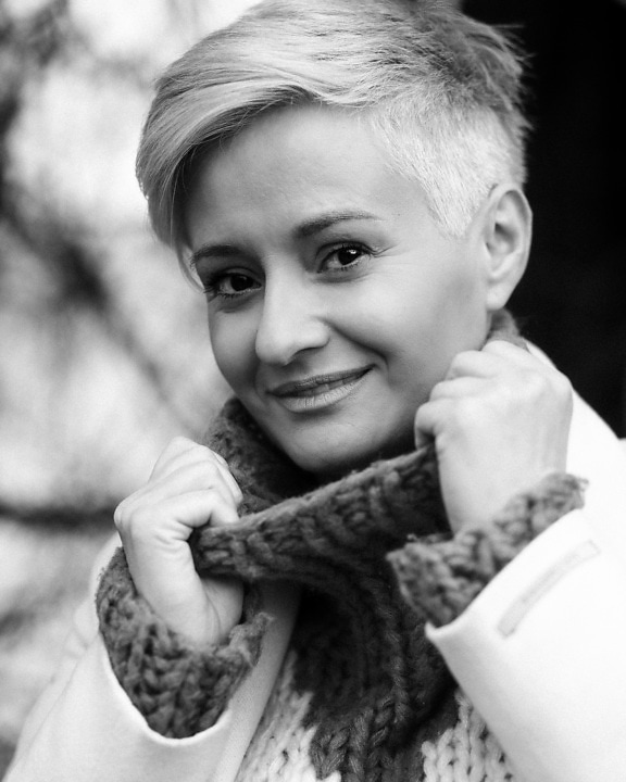 Professional monochrome portrait of blonde woman