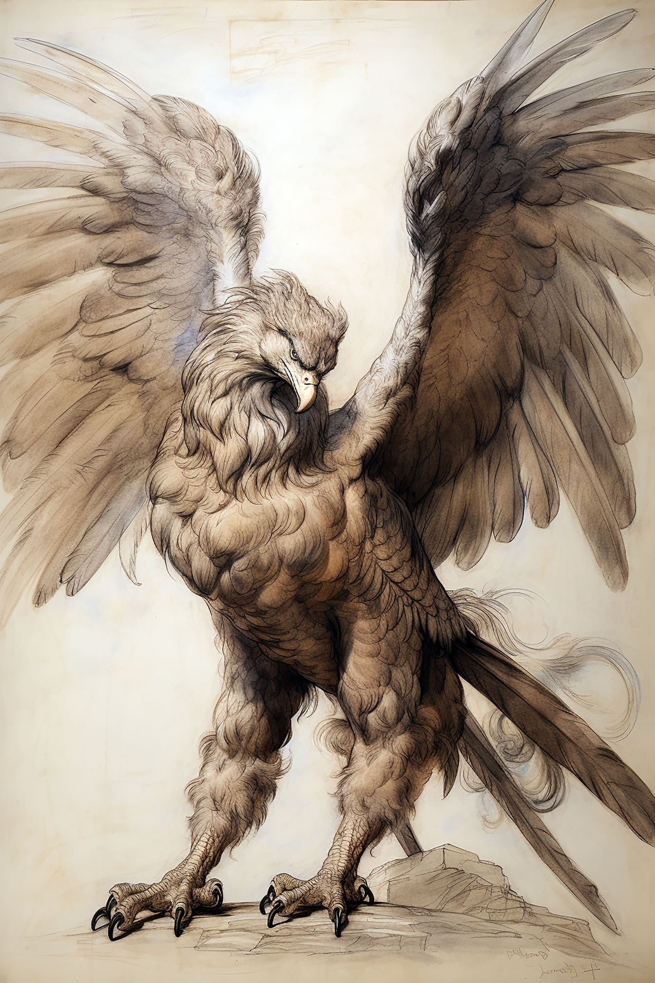 Красивая художественная иллюстрация орла с большими крыльями