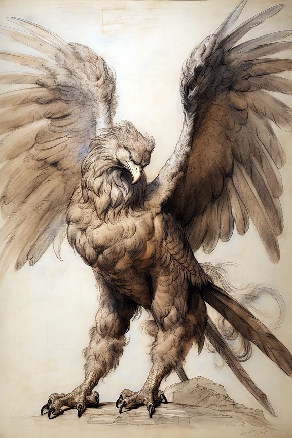 Mooie kunstenaarsillustratie van adelaar met grote vleugels