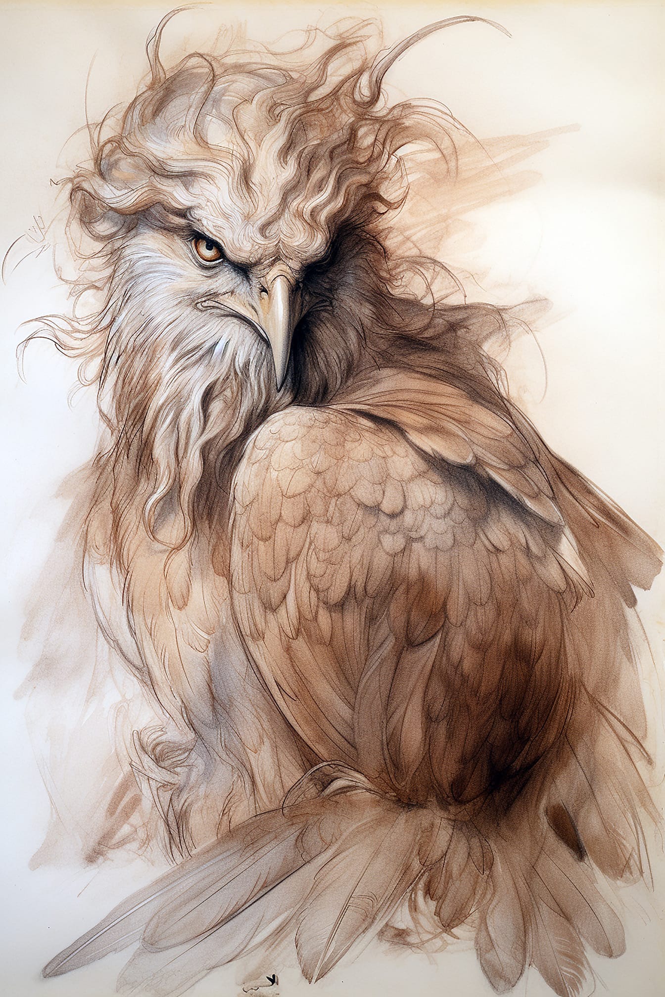 Artwork drawing of eagle with light brown color graphic illustration