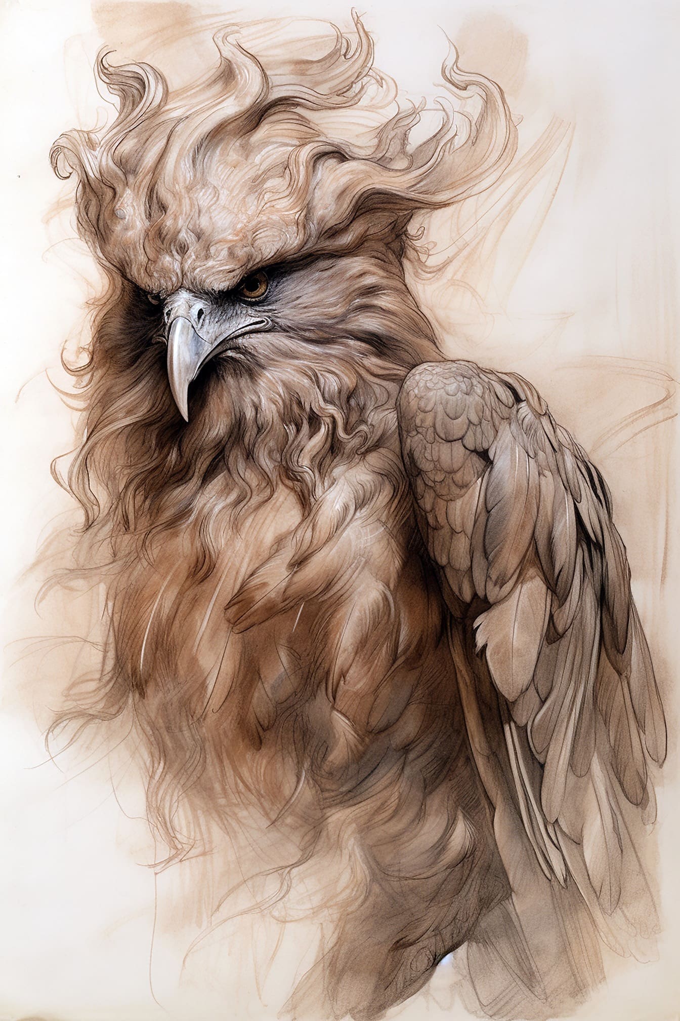 Vẽ nghệ thuật chim săn mồi với màu nâu nhạt