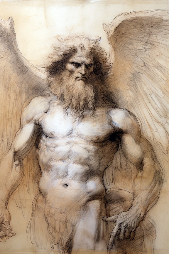 Човек с крила художествена рисунка илюстрация