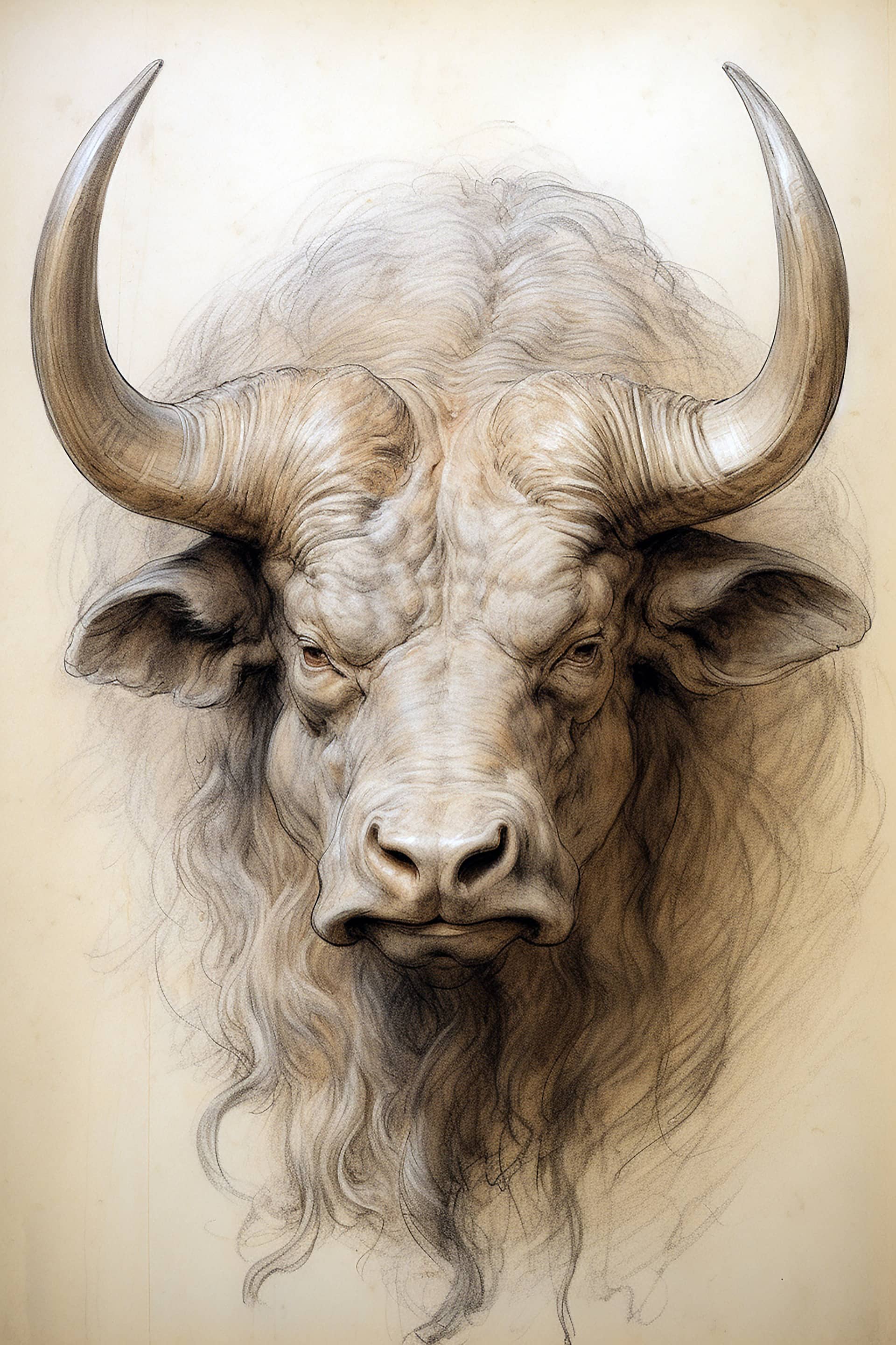 Free picture: Close-up sketch portrait of longhorn bull