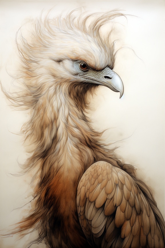 Artistic sketch of head of eagle with long feathers