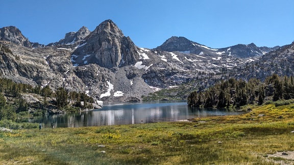 Majestic panorama of Alpine lakeside landscape