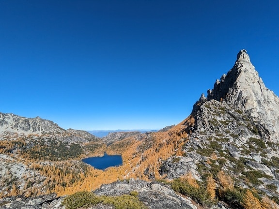 bjergtinde, søen, mørkeblå, landskab, panorama, bjerg, gletscher