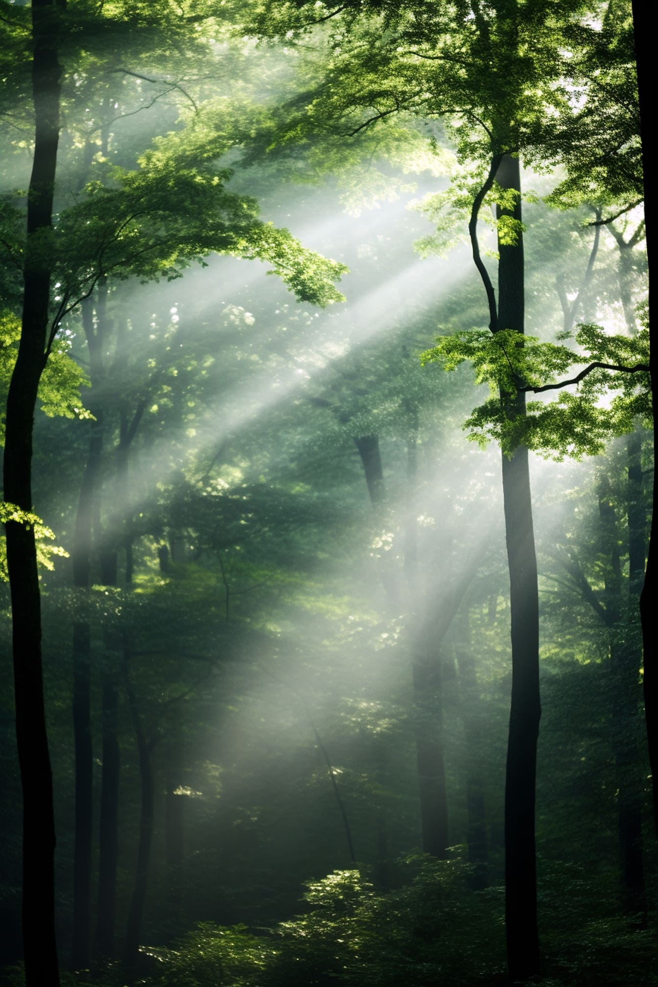 Hutan lanskap digital dengan sinar matahari dan bayangan cerah