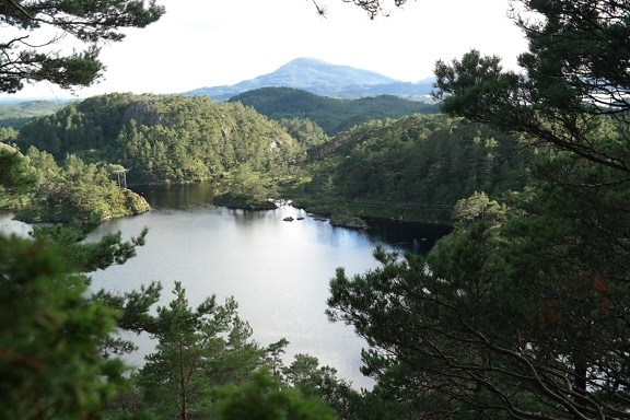 Jarní čas na břehu jezera panoramatická krajina z vysočiny