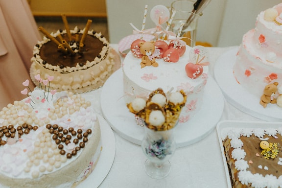 Fancy expensive birthday cakes for party on table
