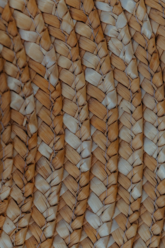 Yellowish geometric pattern of wicker basket texture close-up