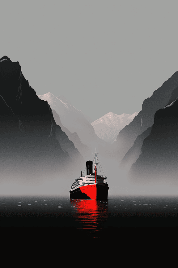 Векторна ілюстрація круїзного лайнера в бухті з горами в якості фону
