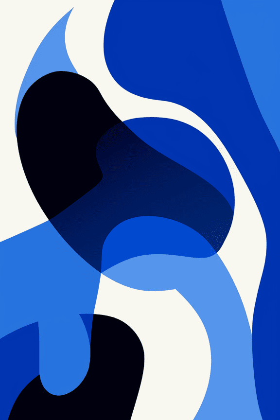 Ilustrație grafică suprarealistă cu culori albastru închis și alb