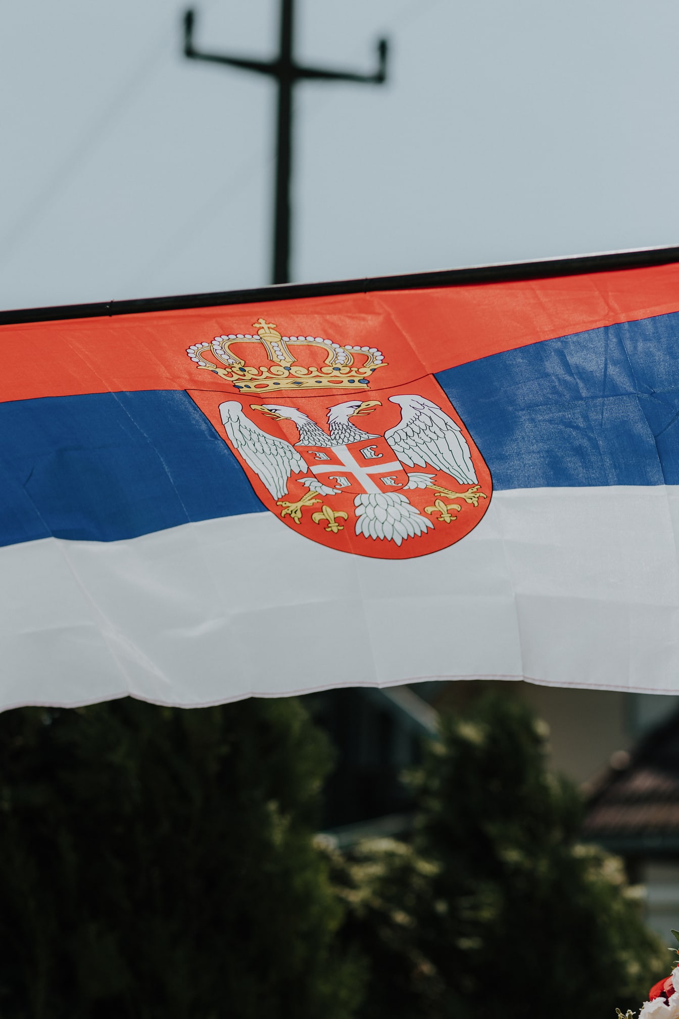 Serbiens flag med dobbelthovedet heraldisk ørn