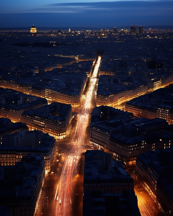 Night aerial cityscape illustration of crossroads