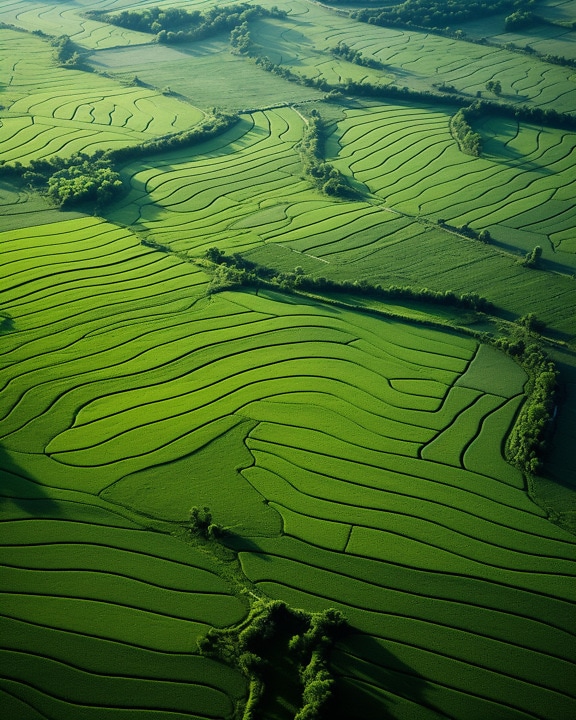 Aerial photograph of green agricultural fields graphic illustration