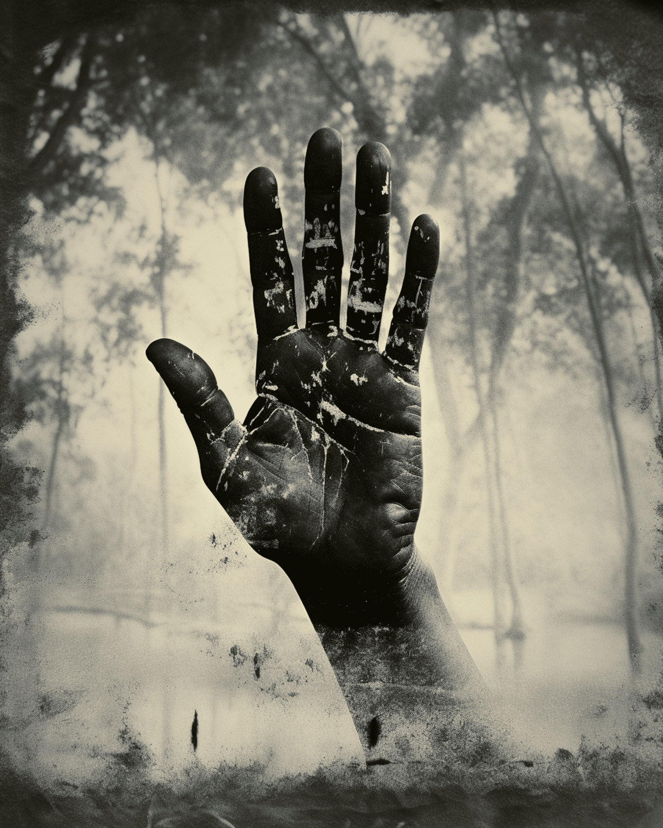 Монохромний фотомонтаж цифрової графічної ілюстрації чорної руки