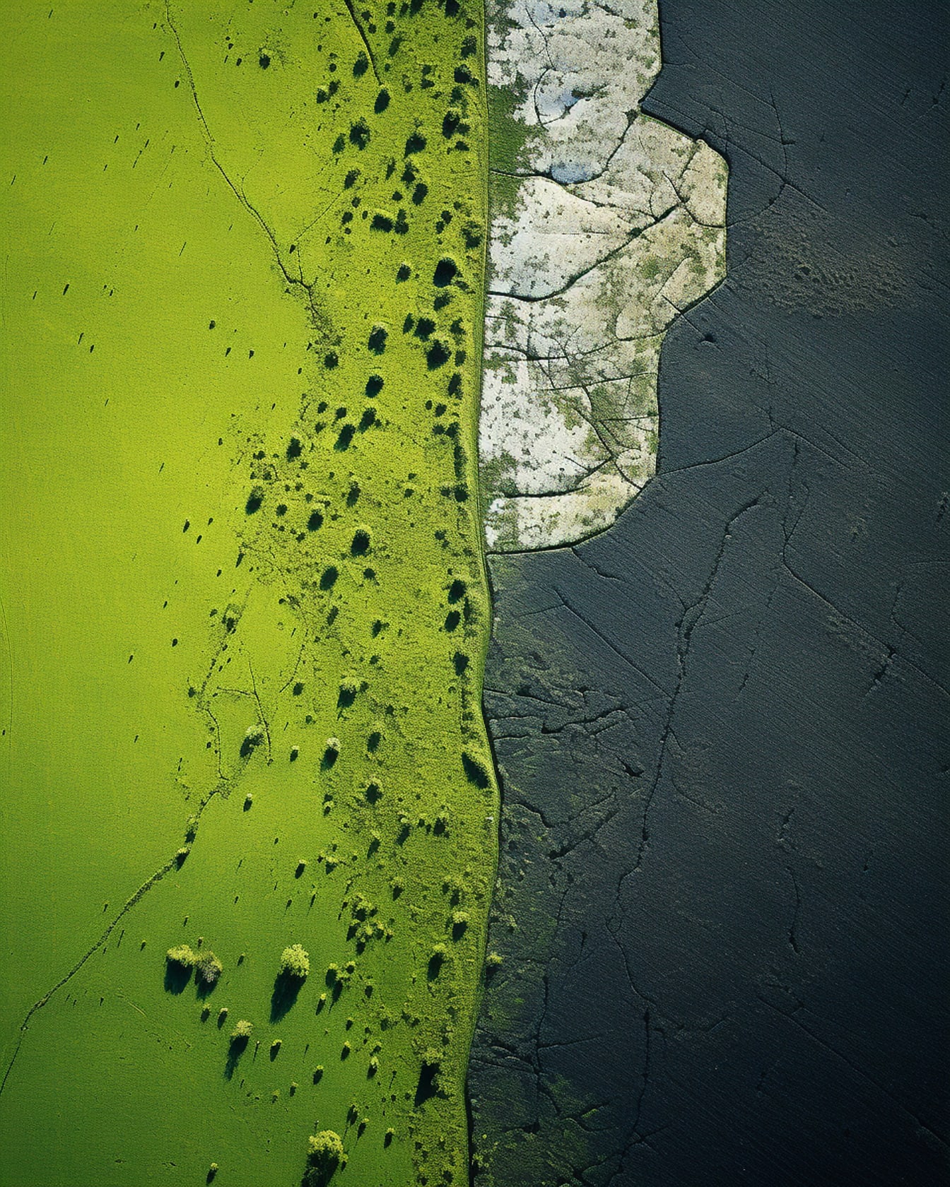 Luchtfoto van groengele en donkergroene weiden