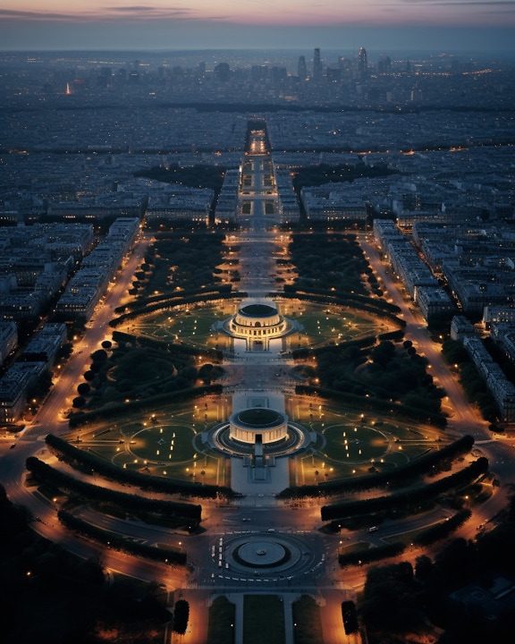 Paysage urbain du centre-ville de Metropolis au crépuscule photo aérienne