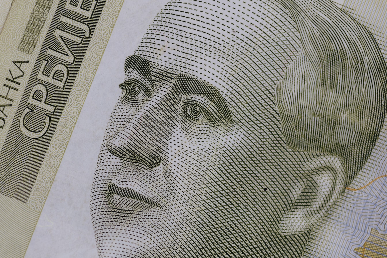 Ritratto di Milutin Milankovic, matematico serbo, su una banconota da 2000 dinari serbi