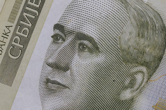 Porträt von Milutin Milankovic, einem serbischen Mathematiker, auf einer serbischen Dinar-Banknote aus dem Jahr 2000