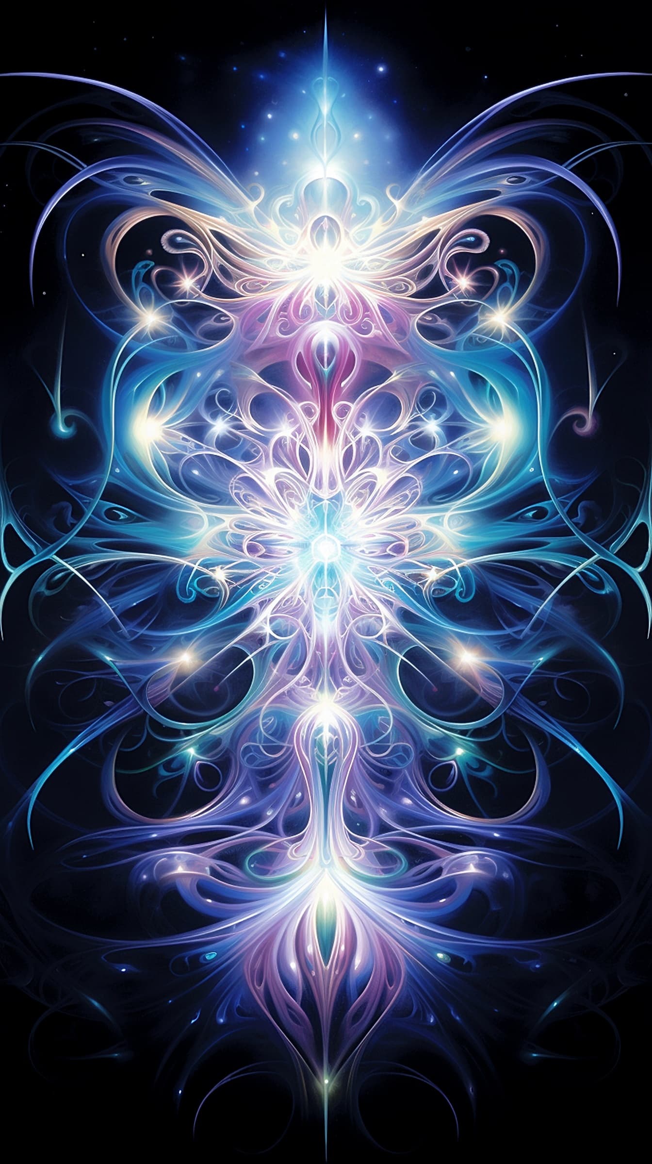 Kolorowa grafika fantasy przedstawiająca symetrię pionową i poziomą