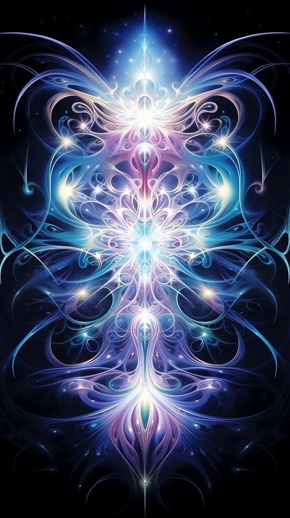 Farverig fantasygrafik, der viser lodret og vandret symmetri