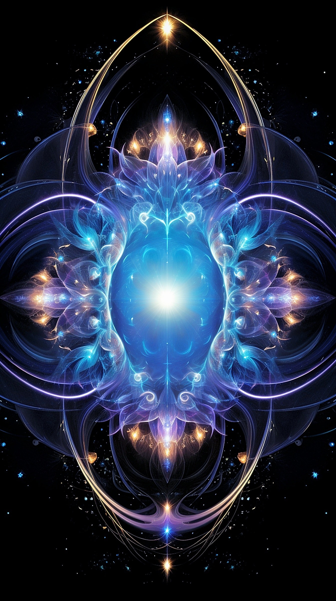Thiết kế fractal tưởng tượng với một trung tâm tròn minh họa sự đối xứng nghệ thuật