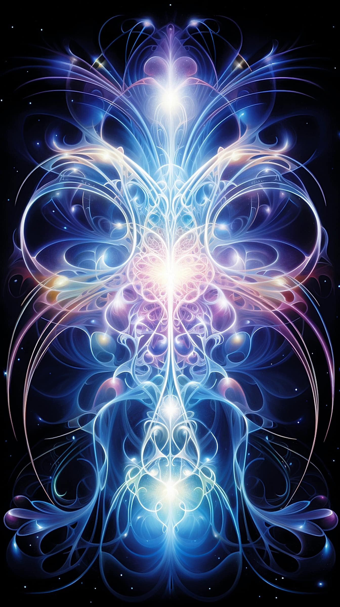Surreal colorful glowing design depicting vertical symmetry art