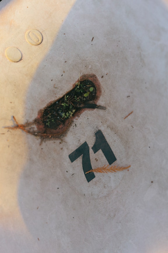 Texture of plastic with hole and with seventy one number (71) printed on it