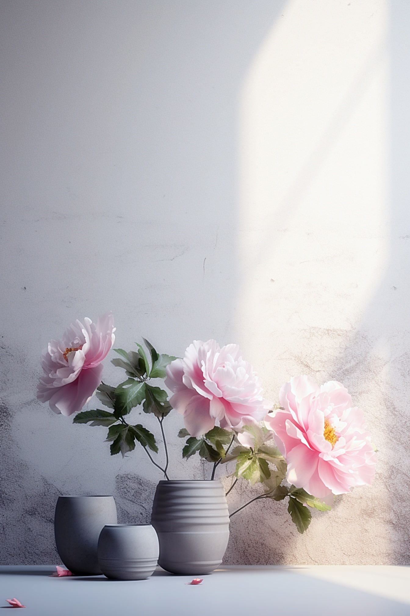 Illustrasjon av grå vase med blomster i