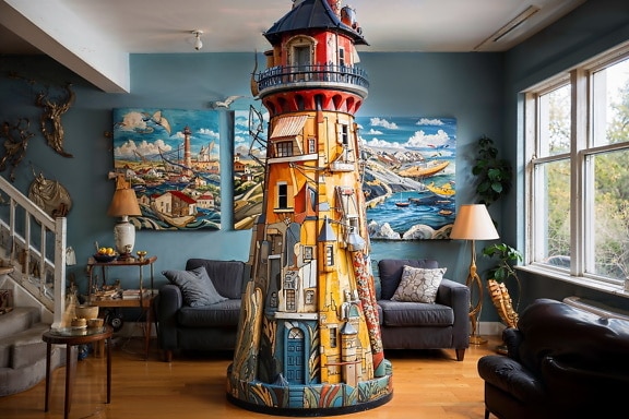 Tall lighthouse in a room