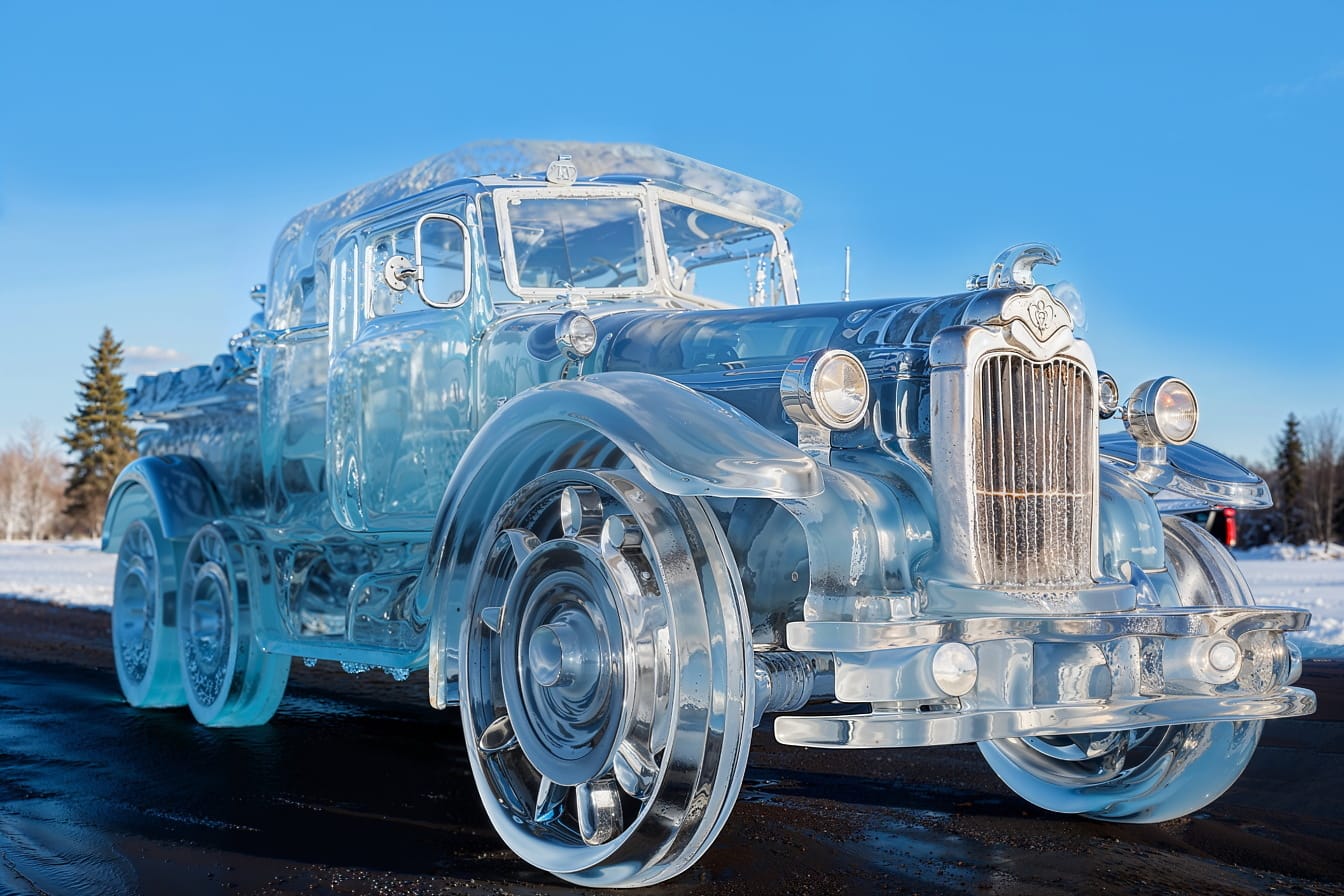 Samochód zrobiony z lodu