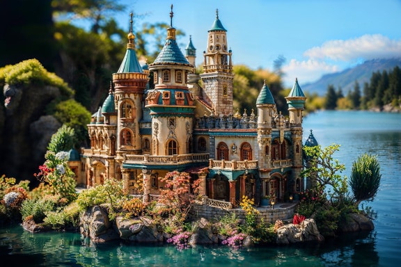 Fairytale castle on an island in the water