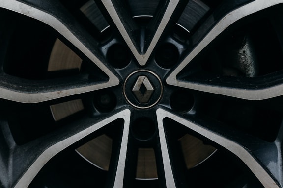 Black and white aluminum wheel of Reno car
