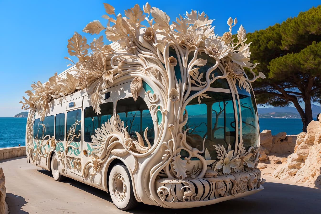 克罗地亚海滩上的奇怪巴士