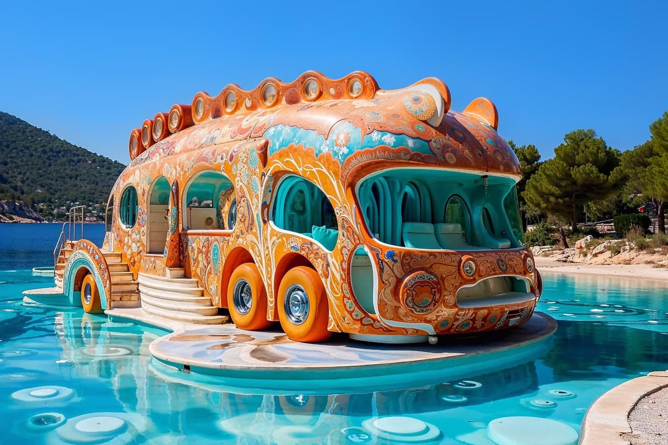 Bus die als een hippiehuis in Kroatië gestalte heeft gekregen