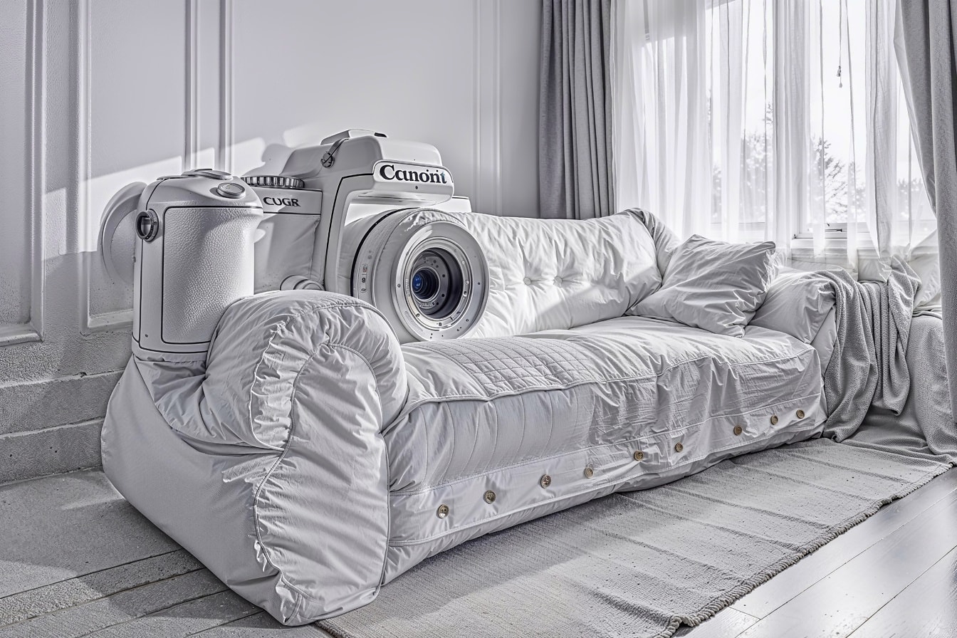 Белый диван в форме цифровой камеры