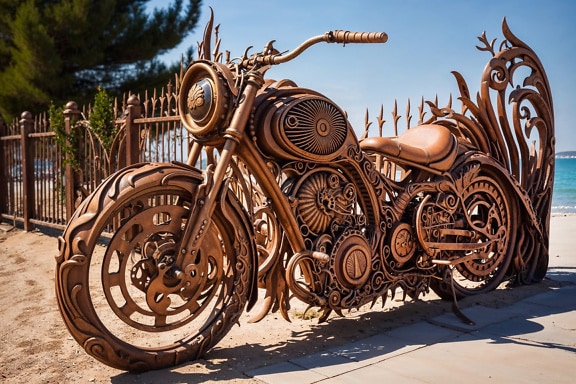 Cast iron sculpture of a motorcycle