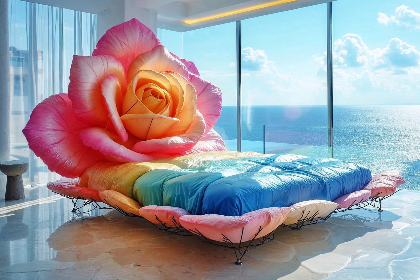 Soveværelse med blomsterformet seng