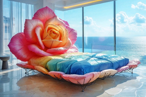 ห้องนอนพร้อมเตียงรูปดอกไม้