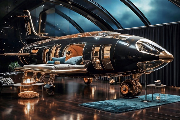 Khái niệm tương lai của phòng ngủ trong một hình dạng của một tàu con thoi không gian
