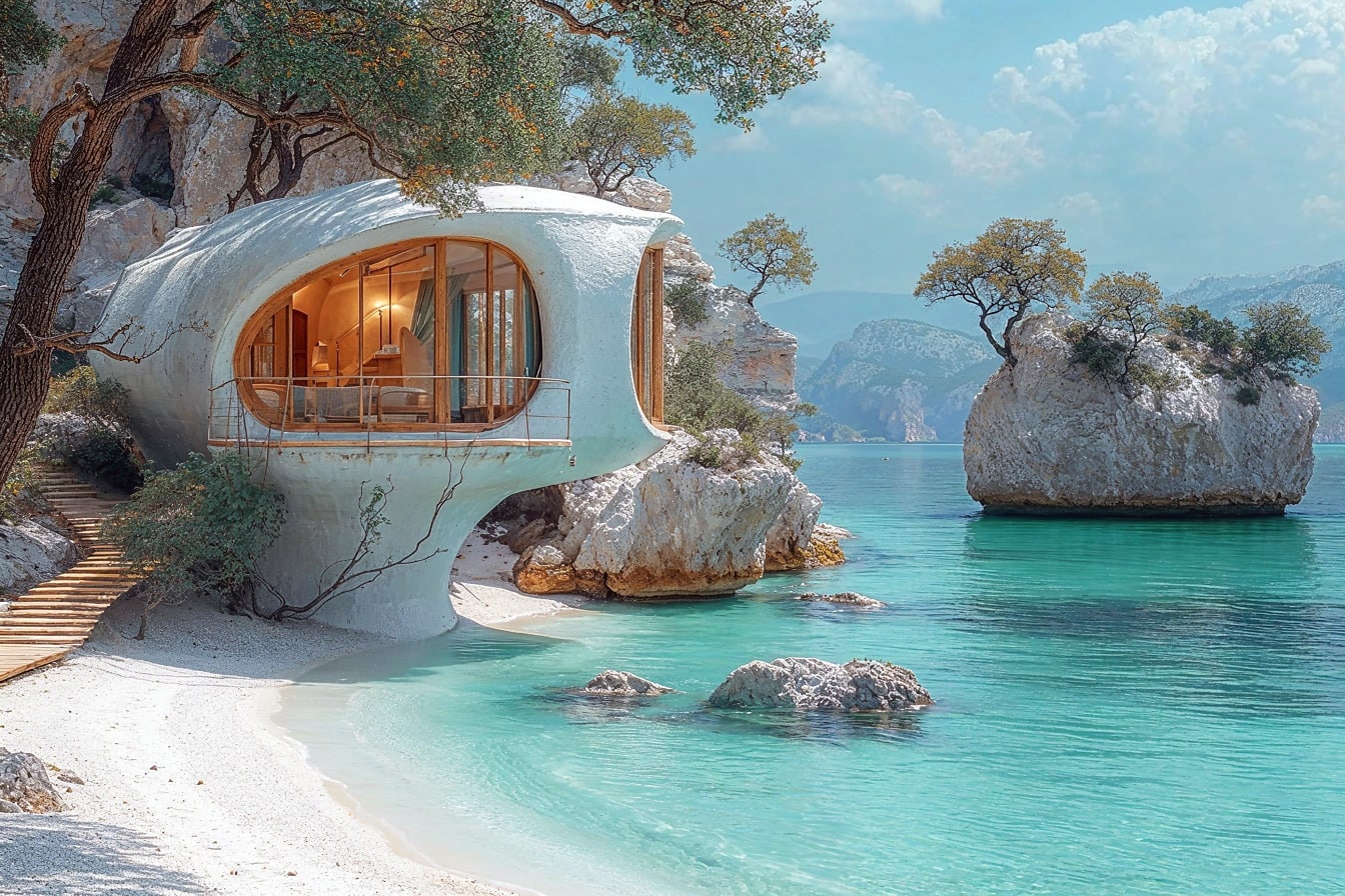 Tatil köyünde sahilde bungalov daire konsepti