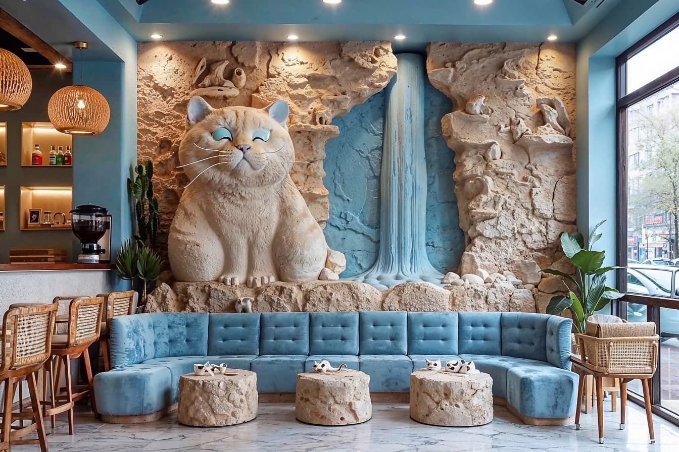 Large cat statue in a room