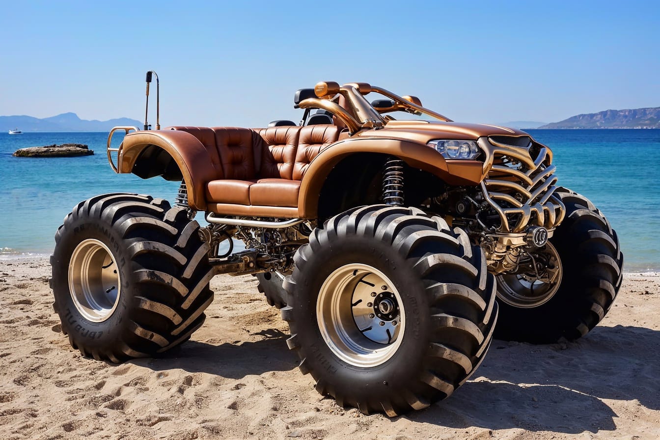 Velký monster truck na pláži v Chorvatsku