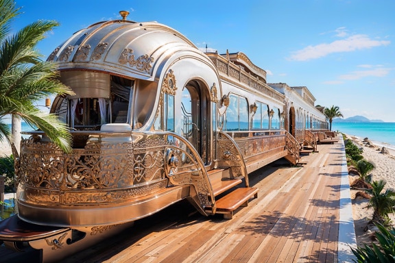 Hotel de luxo adaptado de um trem em um terraço na Croácia