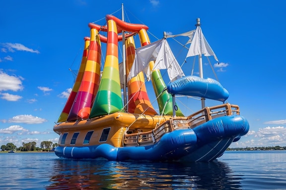 Grande navio inflável no parque de diversões aquático na Croácia