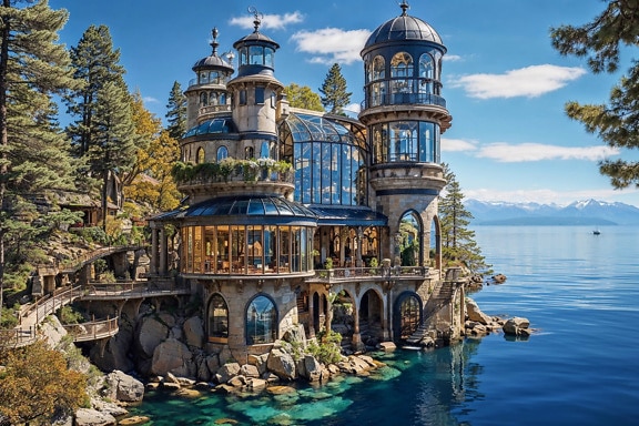 Luksuzna vila s staklenikom na obali jezera