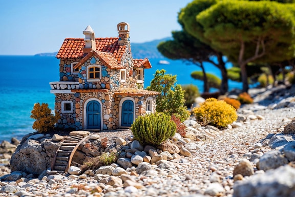 크로아티아의 바위 언덕에 위치한 작은 집